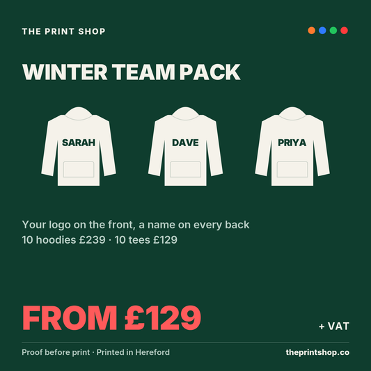 Winter team hoodies with names on the back, from £129 + VAT