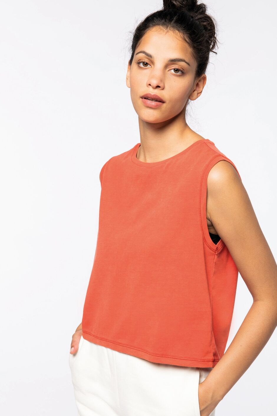 Native Spirit NS342 Ladies’ Faded Cropped Sleeveless T-Shirt, Front